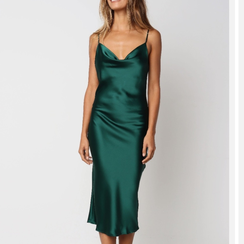 Petal & Pup Emerald Green Satin Slip Midi Dress